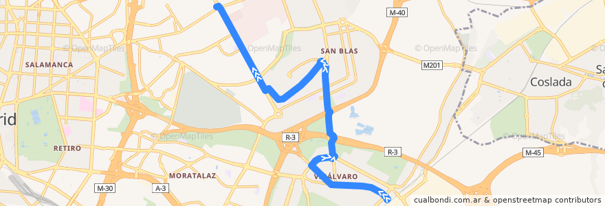 Mapa del recorrido Bus 4: Puerta Arganda → Ciudad Lineal de la línea  en Madrid.