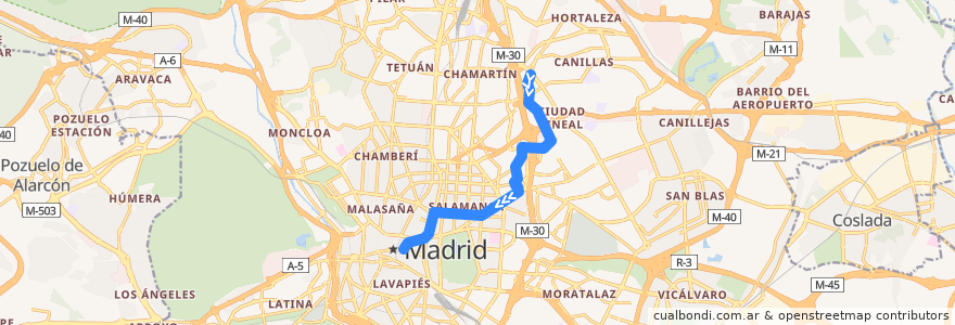 Mapa del recorrido Bus 53: San Juan Bautista → Sol de la línea  en Madrid.