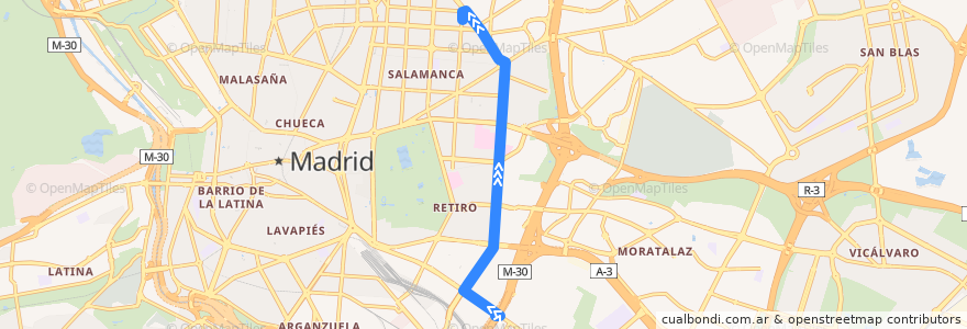 Mapa del recorrido Bus 56: Puente Vallecas → Diego de León de la línea  en Madrid.