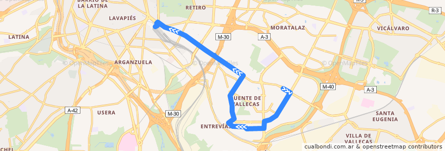 Mapa del recorrido Bus 57: Alto Del Arenal → Atocha de la línea  en Madrid.