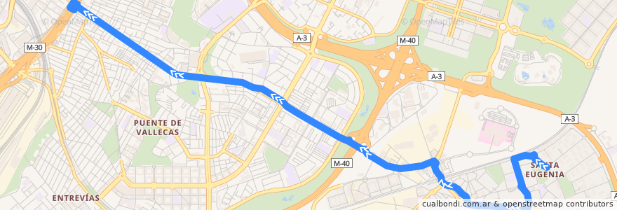 Mapa del recorrido Bus 58: Santa Eugenia → Puente Vallecas de la línea  en Madrid.