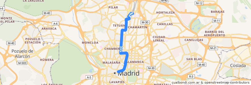 Mapa del recorrido Bus 5: Chamartin → Sol de la línea  en 馬德里.