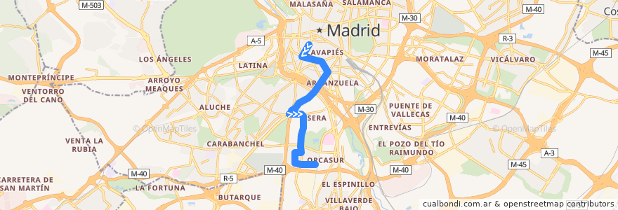 Mapa del recorrido Bus 60: Plaza Cebada → Orcasitas de la línea  en مادرید.