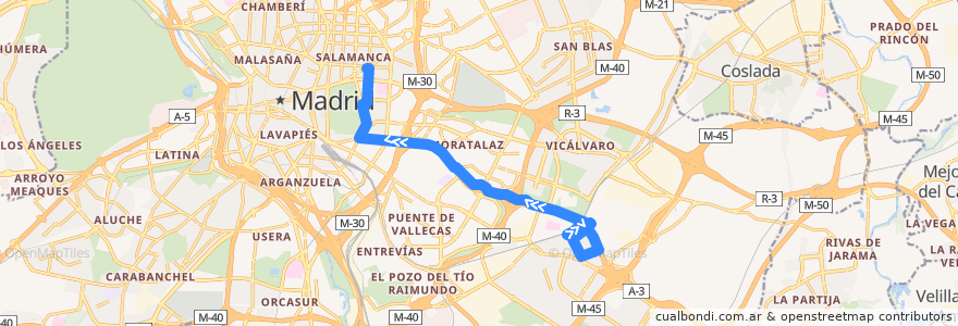 Mapa del recorrido Bus 63: Santa Eugenia → Felipe II de la línea  en مدريد.