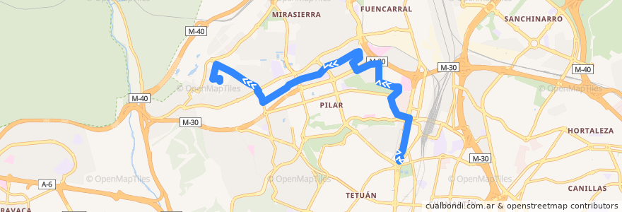 Mapa del recorrido Bus 67: Plaza Castilla → Bº Peñagrande de la línea  en 마드리드.