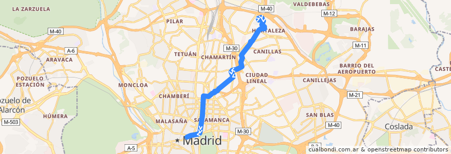 Mapa del recorrido Bus 9: Hortaleza → Sevilla de la línea  en Madrid.