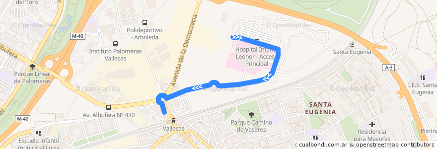 Mapa del recorrido Bus H1: H. I. Leonor → Sierra Guadalupe de la línea  en Madrid.