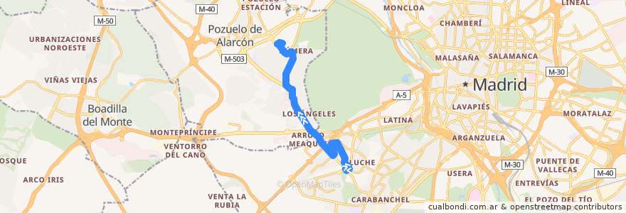 Mapa del recorrido Bus H: Aluche → Somosaguas de la línea  en マドリード州.