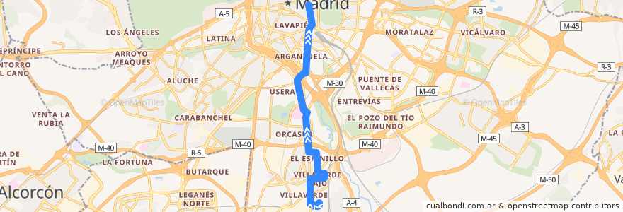 Mapa del recorrido Bus N13: San Cristobal → Cibeles de la línea  en مادرید.