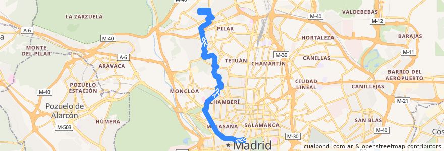 Mapa del recorrido Bus N21: Cibeles → Arroyo Fresno de la línea  en مادرید.