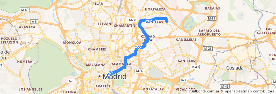 Mapa del recorrido Bus N3: Cibeles → Canillas de la línea  en مدريد.