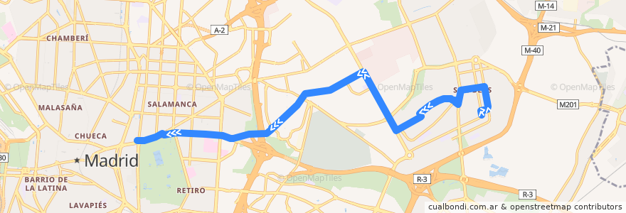 Mapa del recorrido Bus N6: Las Rosas → Cibeles de la línea  en Madrid.