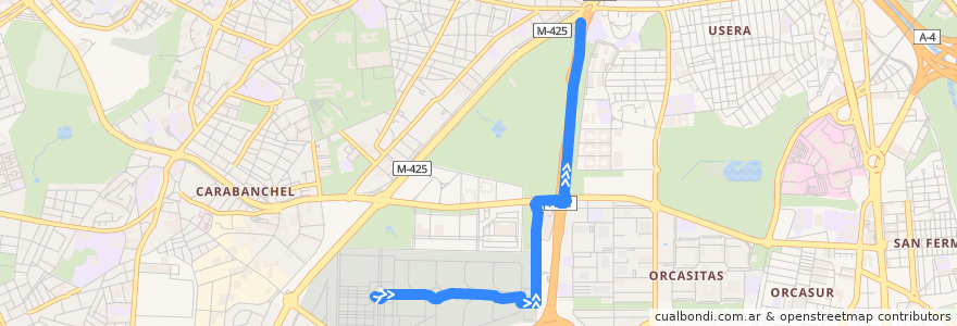 Mapa del recorrido Bus SE702: Cementerio Sur → Plaza Eliptica de la línea  en Мадрид.