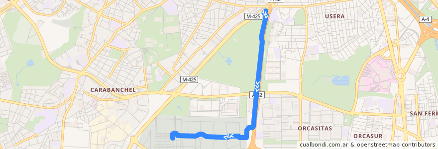 Mapa del recorrido Bus SE702: Plaza Eliptica → Cementerio Sur de la línea  en Madrid.