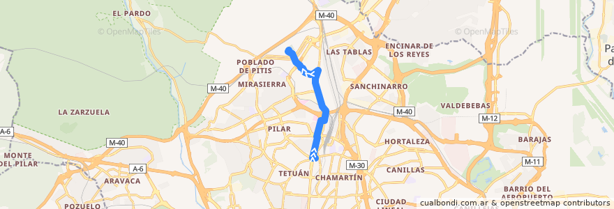 Mapa del recorrido Bus SE704: Plaza Castilla → Cmtº Fuencarral de la línea  en Madrid.