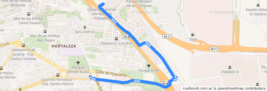 Mapa del recorrido Bus T11: Mar de Cristal → Cristalia de la línea  en Madrid.