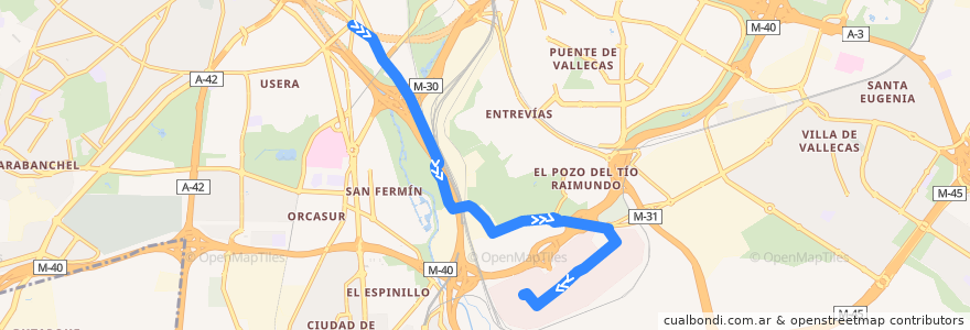 Mapa del recorrido Bus T32: Pza. De Legazpi → Mercamadrid de la línea  en Madrid.