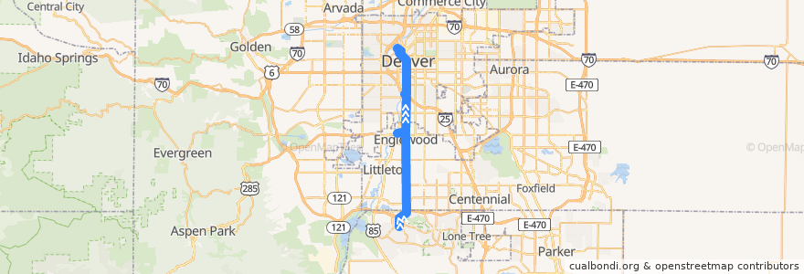 Mapa del recorrido Bus 0: South Broadway → Union Station de la línea  en Colorado.