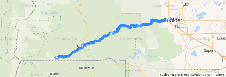 Mapa del recorrido RTD Route N: Nederland / Boulder de la línea  en Боулдер.