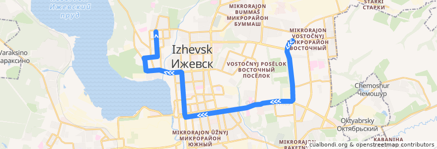 Mapa del recorrido Трамвай 10: Улица Ворошилова - Кинотеатр Аврора de la línea  en городской округ Ижевск.