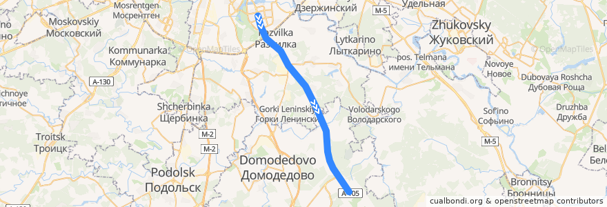 Mapa del recorrido Автобус 308: Метро "Домодедовская" - Аэропорт Домодедово de la línea  en استان مسکو.