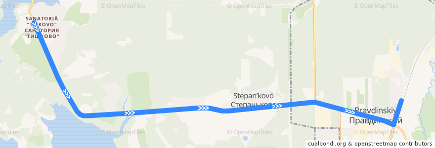 Mapa del recorrido Автобус №36: санаторий "Тишково" - Степаньково - пл. Правда de la línea  en Пушкинский городской округ.