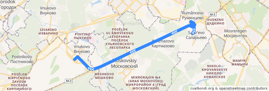 Mapa del recorrido Автобус 911: Метро "Саларьево" - аэропорт Внуково de la línea  en Новомосковский административный округ.