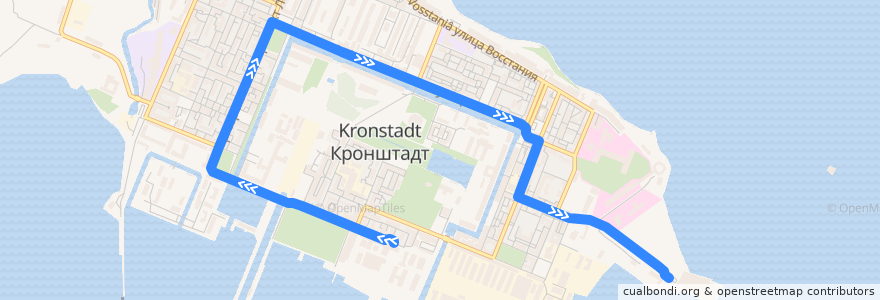 Mapa del recorrido Автобус № 1кр: Макаровские ворота => Ленинградская пристань de la línea  en Кронштадт.