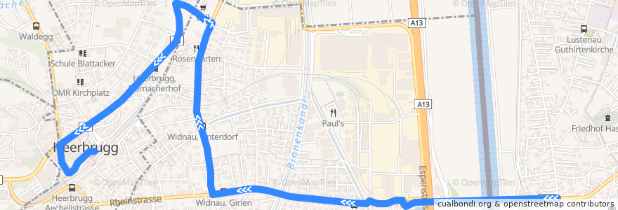 Mapa del recorrido Bus 351: Dornbirn, Bahnhof => Heerbrugg, Bahnhof de la línea  en Wahlkreis Rheintal.