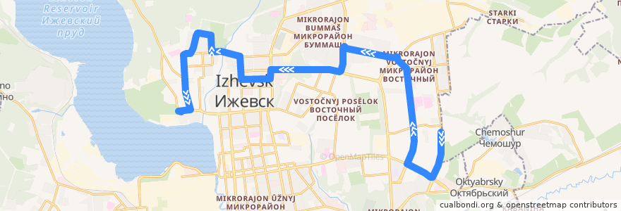 Mapa del recorrido Автобус 18: 8-й микрорайон - Парк имени Кирова de la línea  en городской округ Ижевск.