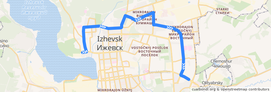 Mapa del recorrido Автобус 29: Парк имени Кирова - Рембыттехника de la línea  en городской округ Ижевск.