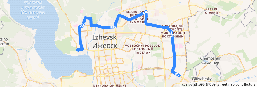 Mapa del recorrido Автобус 29: Рембыттехника - Парк имени Кирова de la línea  en городской округ Ижевск.