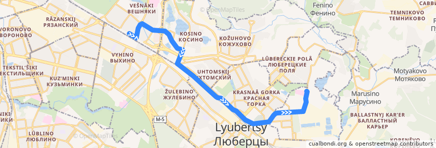 Mapa del recorrido Автобус №722: Метро "Выхино" - 10-я городская больница de la línea  en Central Federal District.