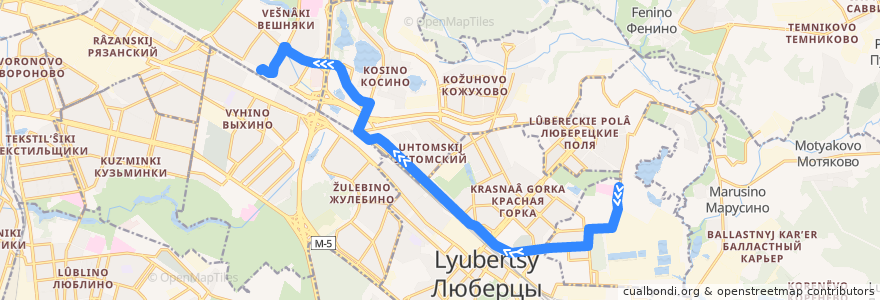 Mapa del recorrido Автобус №722: 10-я городская больница - Метро "Выхино" de la línea  en 中央联邦管区.