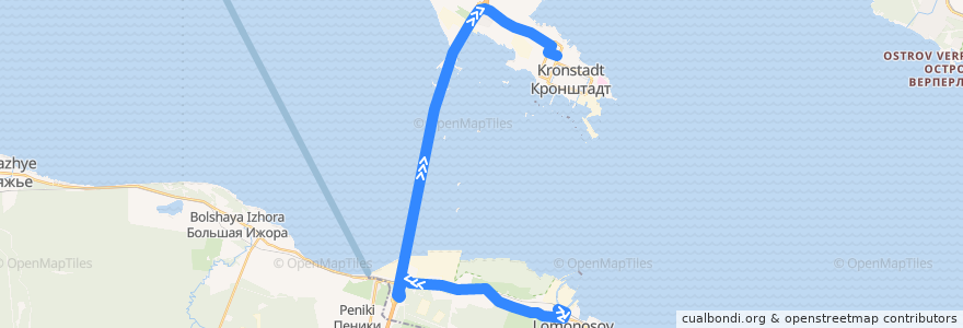 Mapa del recorrido Автобус № 175: Ломоносов, вокзал => Кронштадт, Гражданская улица de la línea  en Sankt Petersburg.