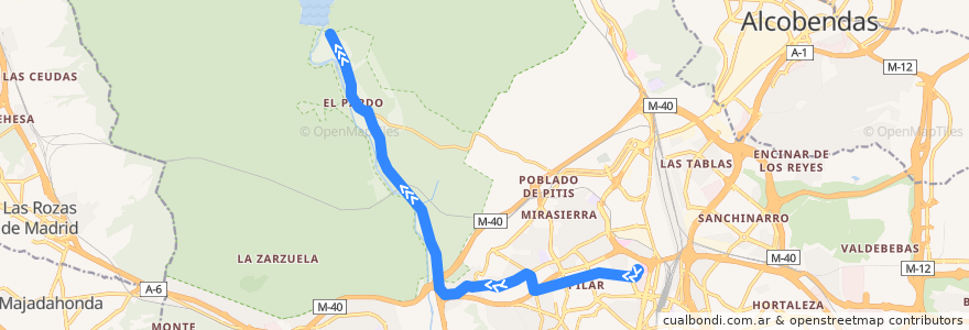 Mapa del recorrido Bus 602: Madrid (Hospital La Paz) - El Pardo - Mingorrubio de la línea  en Madrid.