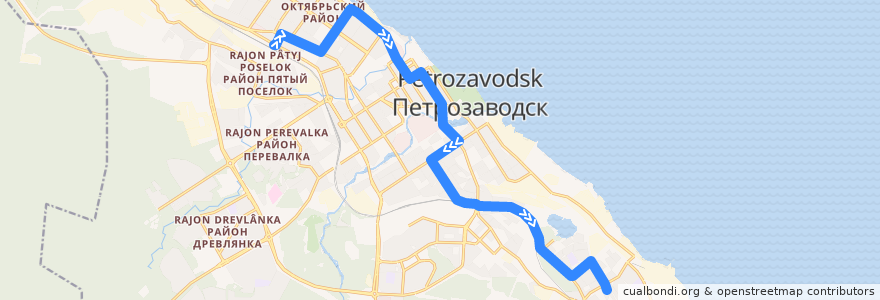 Mapa del recorrido Троллейбус 6: ст. Товарная – ул. Корабелов de la línea  en Петрозаводский городской округ.