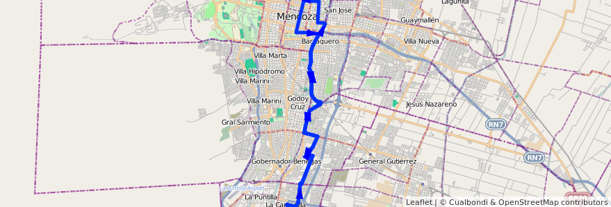 Mapa del recorrido 18 - RECORRIDO 18 EXPRESO - SIN CASA GOBIERNO de la línea G01 en Mendoza.