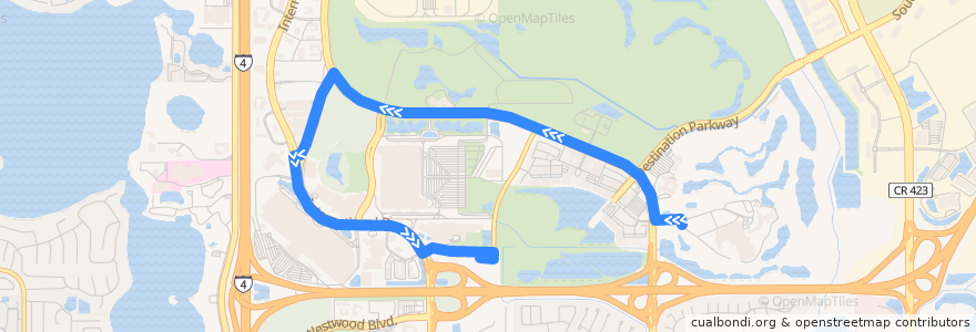 Mapa del recorrido 58 Shingle Creek Circulator (southbound) de la línea  en Orange County.