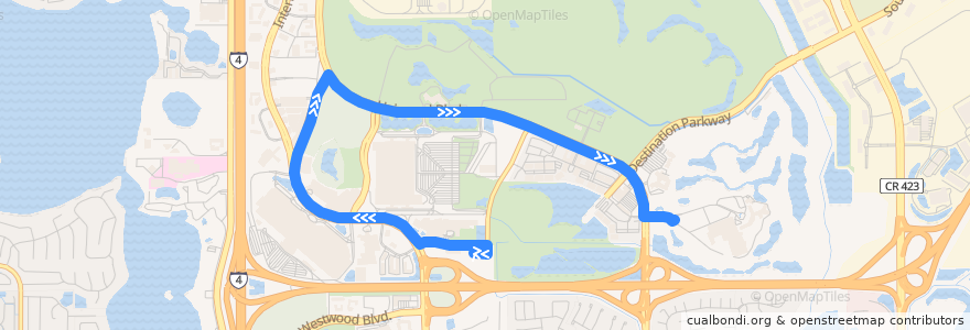 Mapa del recorrido 58 Shingle Creek Circulator (northbound) de la línea  en Orange County.