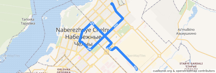 Mapa del recorrido Трамвай 14: Конечная ПРЗ — проспект Сююмбике de la línea  en городской округ Набережные Челны.