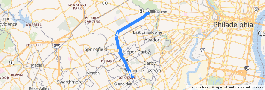 Mapa del recorrido SEPTA 102: Sharon Hill => 69th Street de la línea  en Delaware County.