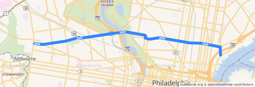 Mapa del recorrido SEPTA 15: Girard & 63rd → Frankford & Delaware de la línea  en Philadelphia County.