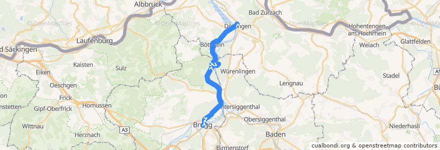 Mapa del recorrido Bus 376: Brugg AG => Döttingen de la línea  en Aargau.