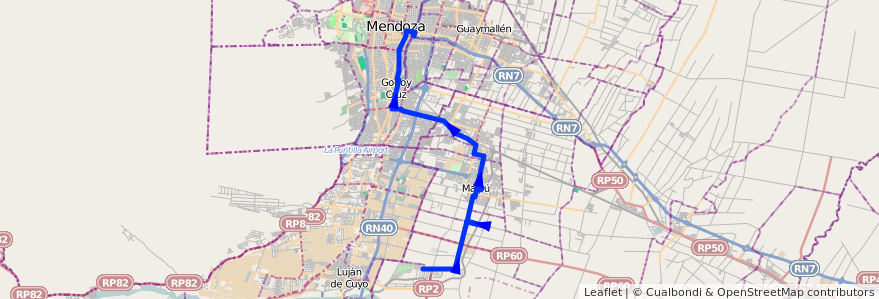 Mapa del recorrido 182 - Recoaro - Superiora - Mendoza de la línea G10 en Mendoza.