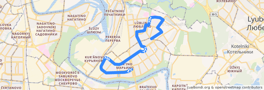 Mapa del recorrido Автобус 657: Метро "Марьино" - Цимлянская улица de la línea  en Юго-Восточный административный округ.