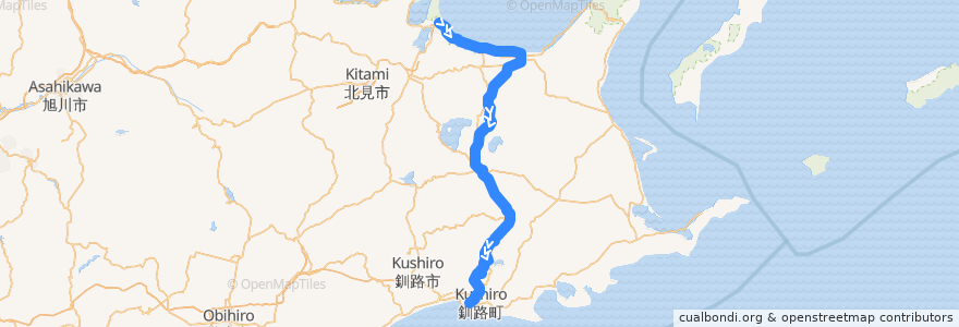 Mapa del recorrido 釧網線 de la línea  en 北海道.