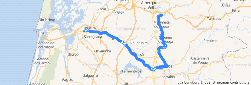 Mapa del recorrido Linha do Vouga: Aveiro => Sernada do Vouga de la línea  en آويرو.