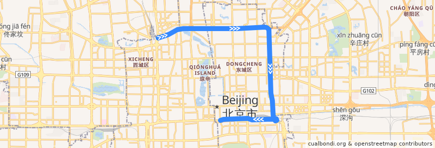 Mapa del recorrido Bus 44: 新街口豁口 => 新街口豁口 de la línea  en 首都功能核心区.