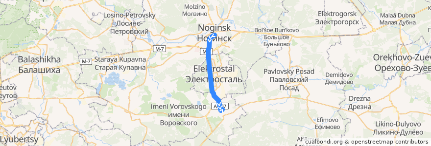 Mapa del recorrido Автобус №42: Ногинск — Фрязево de la línea  en Oblast de Moscou.